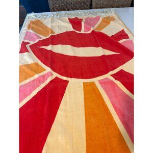 Colorful Funboy Beach Towel With Fringe & Abstract Lips Design - Vibrant Red Pin